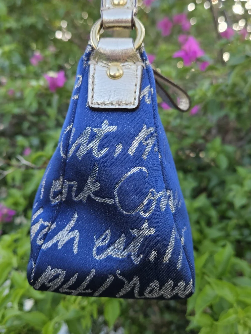 Coach Blue Graffiti Heart Demi Hobo Canvas Gold Leather Shoulder Bag